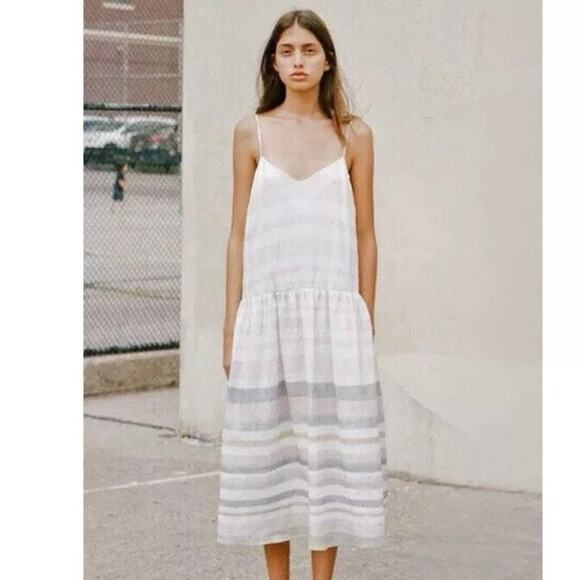 Mara Hoffman 100% Organic Linen Pink Striped Midi Dress Size 8 Sleeveless - Picture 5 of 9